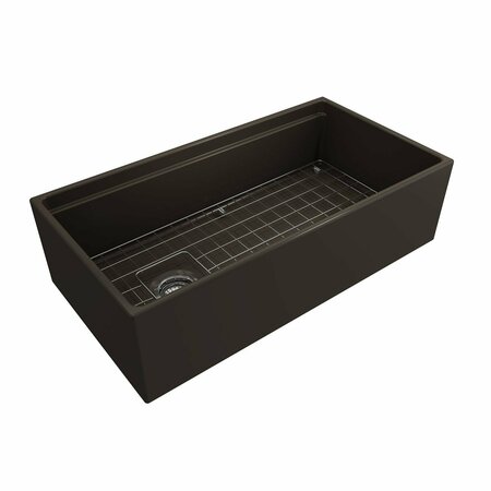 BOCCHI Contempo Workstation Apron Front Fireclay 36 in. Single Bowl Kitchen Sink in Matte Brown 1505-025-0120